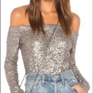 Bailey 44 Silver off the shoulder sequin top